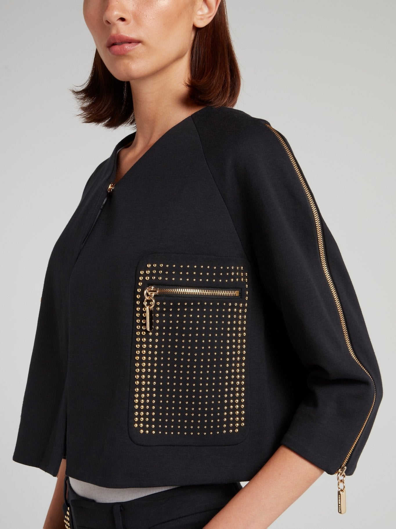 Черный укороченный блейзер с отделкой