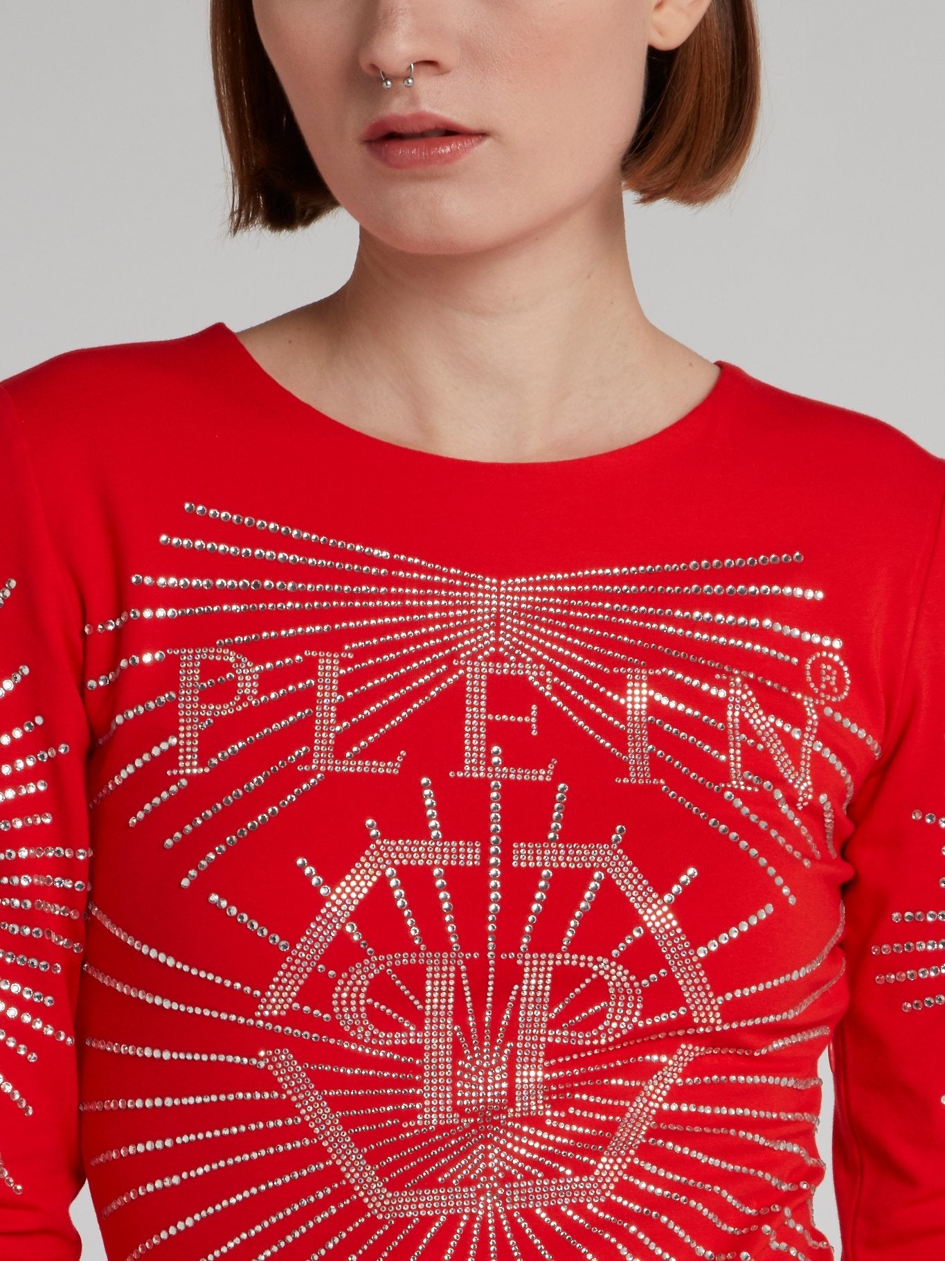Красное платье-мини с логотипом из страз