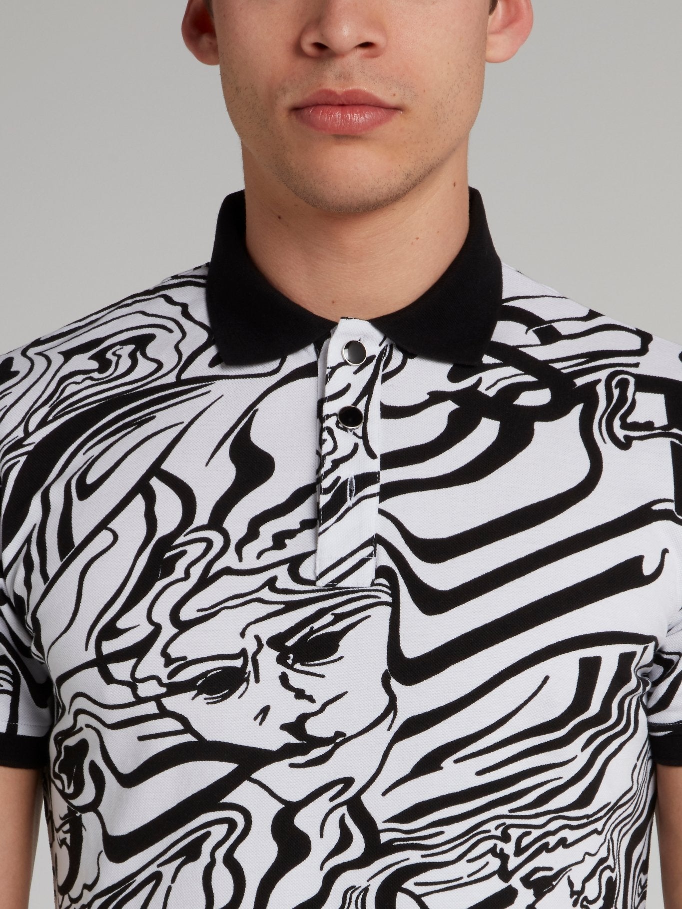 White Marble Print Polo Shirt