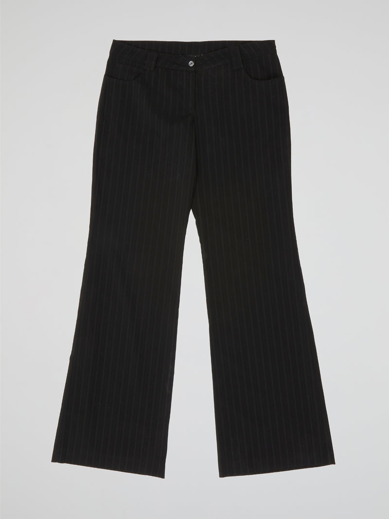 Midnight Black Pinstripe Flare Trousers