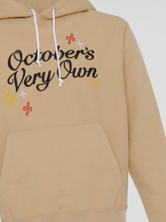 Beige Pompom Script Hooded Sweatshirt