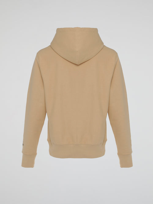 Beige Pompom Script Hooded Sweatshirt