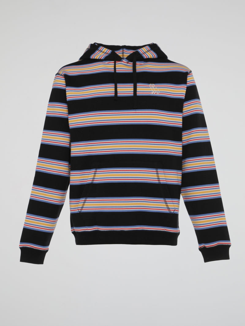 Black Multi Stripe Hooded Sweatshirt