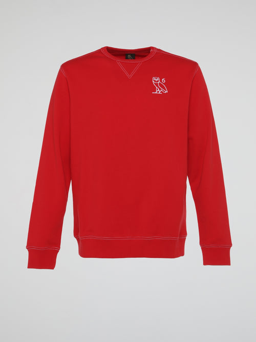 Red Contrast Stitch Long Sleeve Crewneck T-Shirt