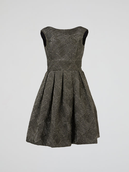 Silver Herringbone Jacquard Dress