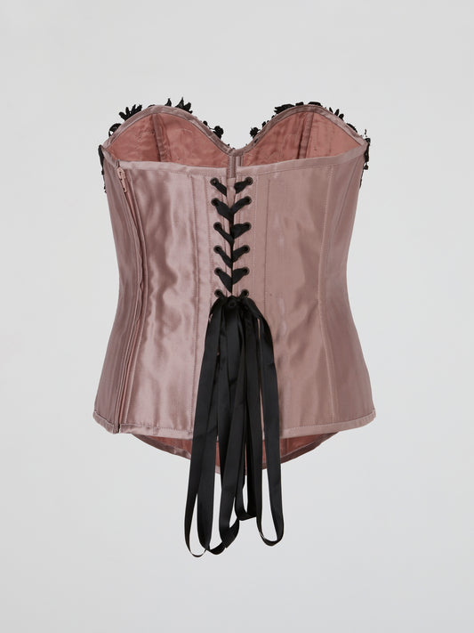 Pink Satin Black Lace-Up Corset Top