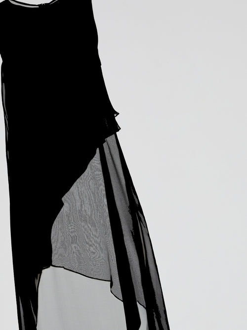 Black Sheer Layered Asymmetric Maxi Dress