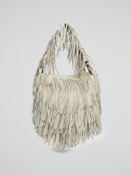 White Fringe Cascade Shoulder Bag
