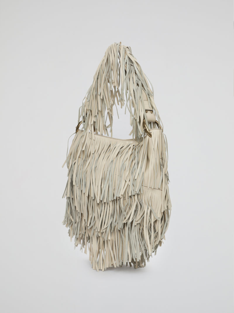 White Fringe Cascade Shoulder Bag