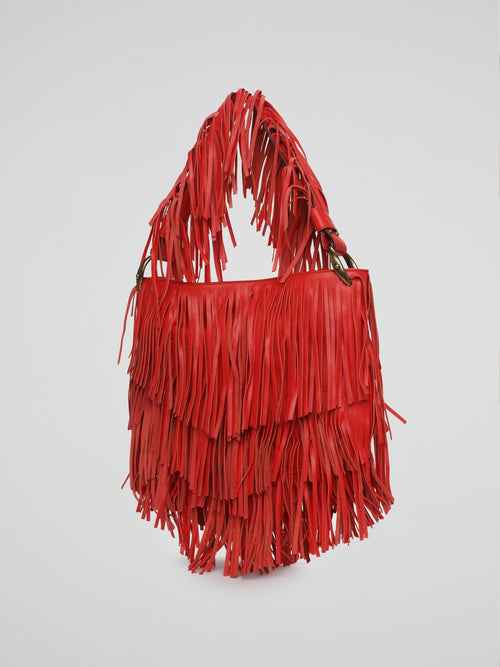 Red Fringe Cascade Shoulder Bag
