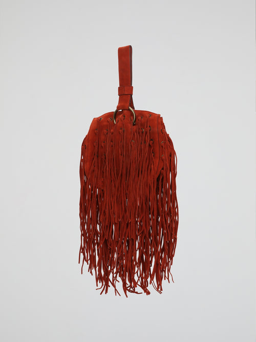 Red Rust Fringe Corset Wristlet Bag