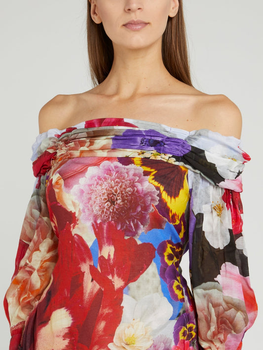 Floral Print Off-The-Shoulder Midi Dress