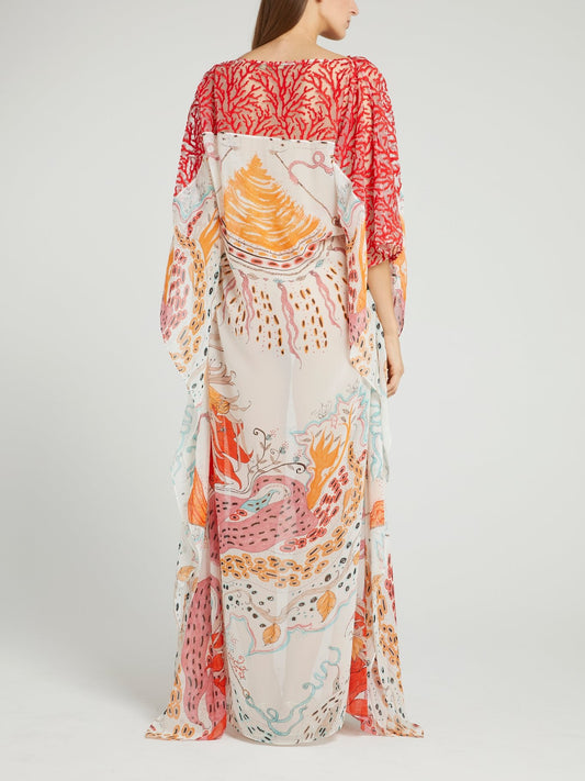 Printed Bateau Neckline Maxi Dress