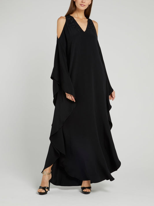 Black Cold Shoulder Ruffle Dress