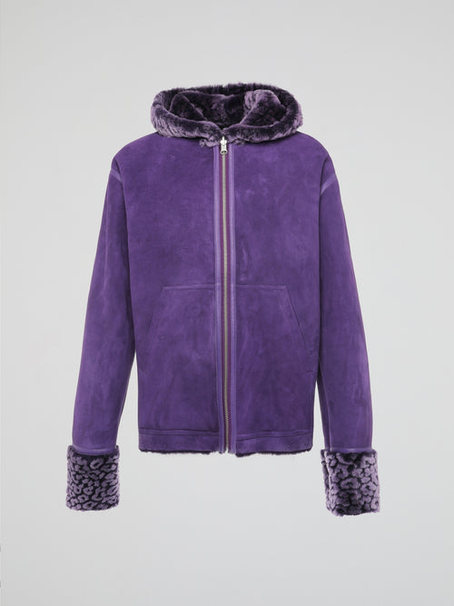 Purple Leo Fur Leather Jacket