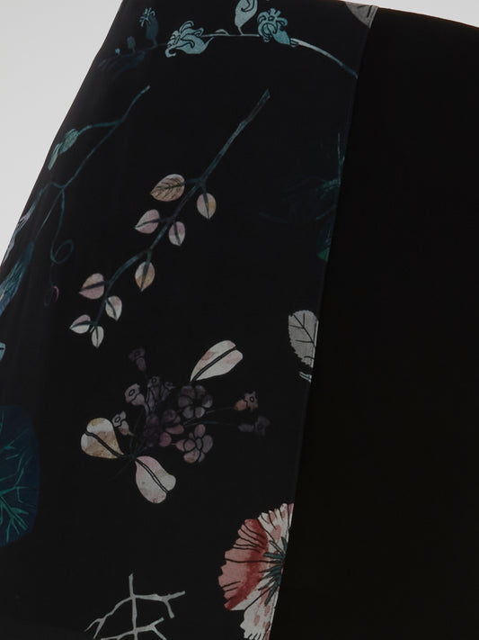 Black Botanical Print Maxi Skirt