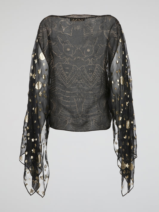 Embrace your inner rockstar with this edgy Black Star Print Chiffon Top from Roberto Cavalli. The bold graphic print and flowy chiffon fabric make this top the perfect statement piece for any occasion. Stand out from the crowd and unleash your fierce style with this must-have addition to your wardrobe.