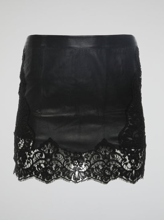 Update your wardrobe with a touch of elegance and edge with the Lace Hem Leather Skirt by Roberto Cavalli. This versatile piece effortlessly combines the luxury of leather with the delicate beauty of lace, showcasing the designer's impeccable attention to detail. Whether paired with ankle boots for a daytime look or with stilettos for a glamorous evening affair, this skirt exudes confidence and sophistication.