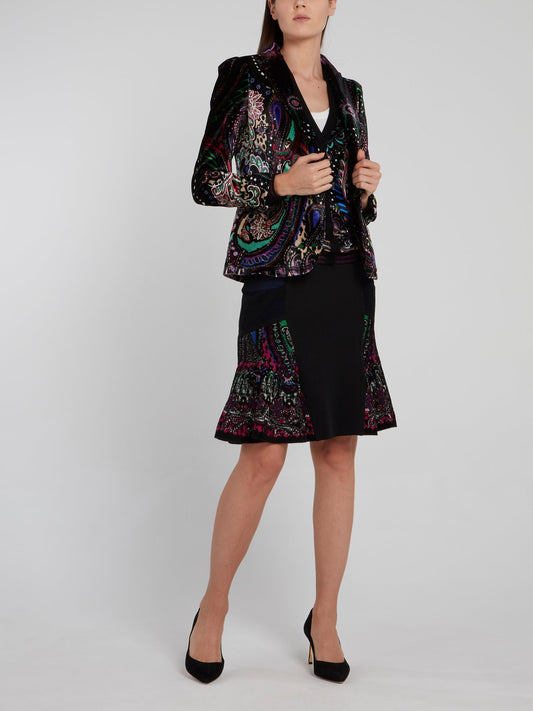 Black Paisley Print Glitter Edge Cardigan