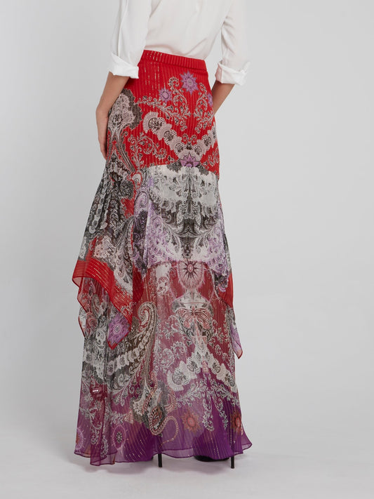 Paisley Print Flared Maxi Skirt