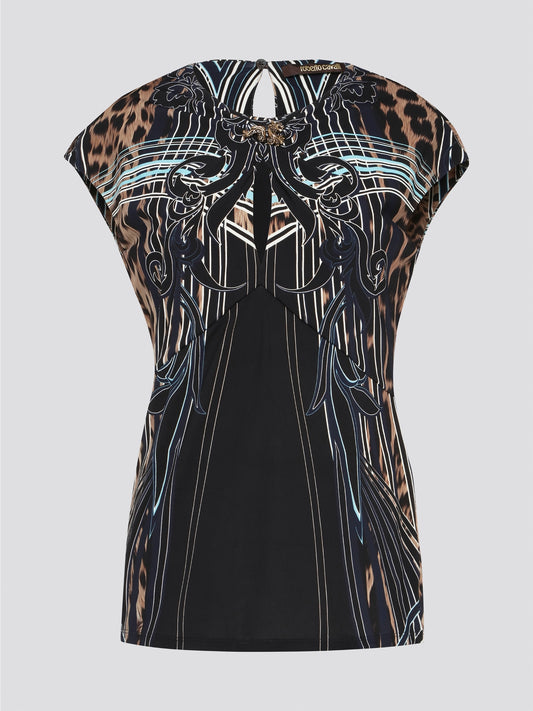 Indulge in pure luxury with the Roberto Cavalli Printed Cap Sleeve Top. Crafted with exquisite attention to detail, this top features a unique print that is bound to turn heads wherever you go. The cap sleeves add a touch of sophistication, making it the perfect statement piece for any fashion-forward individual.