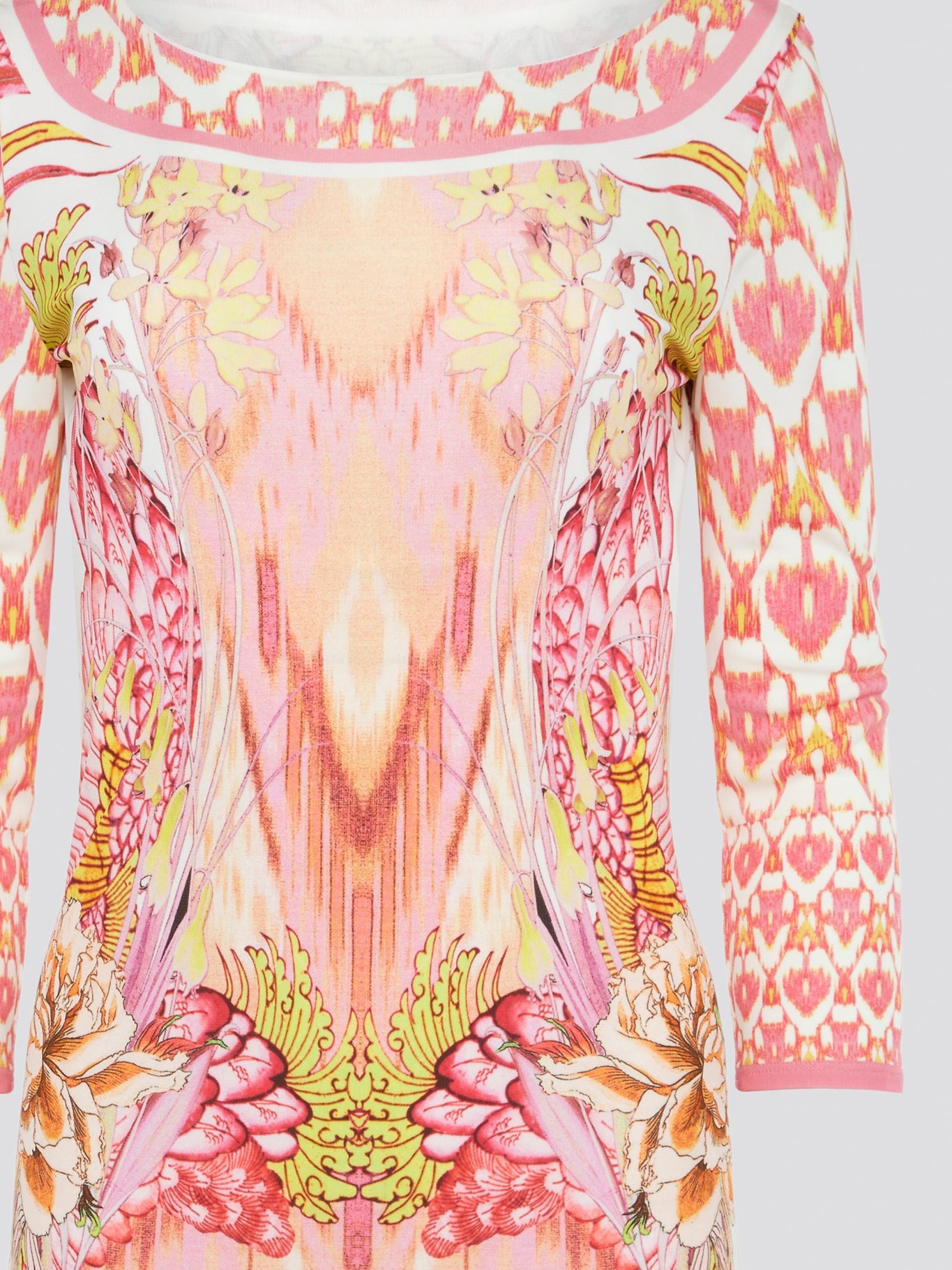 Step into the spotlight with the Pink Printed Long Sleeve Dress by Roberto Cavalli. This stunning piece features a vibrant pink hue and intricate printed detailing that is sure to turn heads. With its flattering silhouette and long sleeves, this dress is perfect for making a statement at any special event.