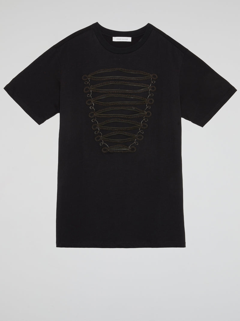Jet Black Chain Embroidered Tee
