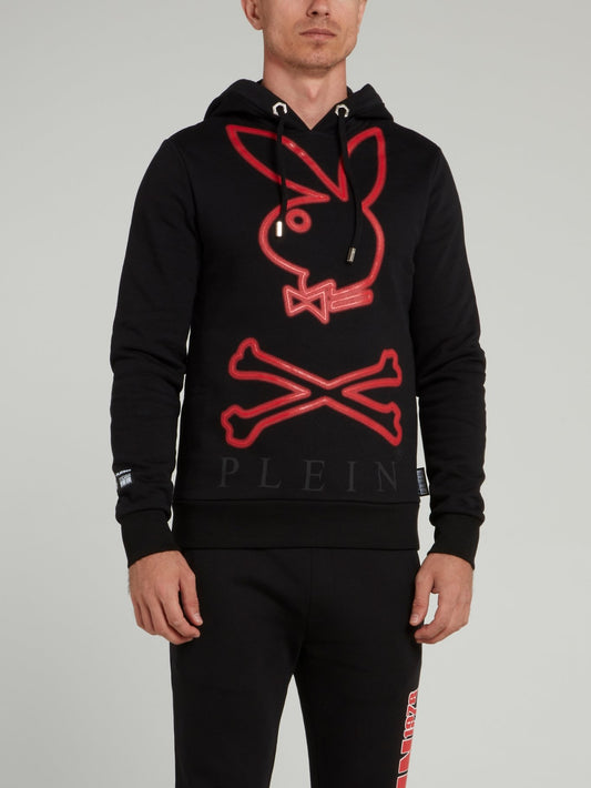 Playboy Black Drawstring Hoodie Sweatshirt