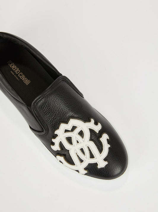 Black Contrast Monogram Slip On Sneakers