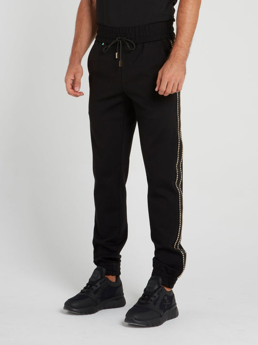 Black with Gold Studded Side Stripe Jogging Trousers