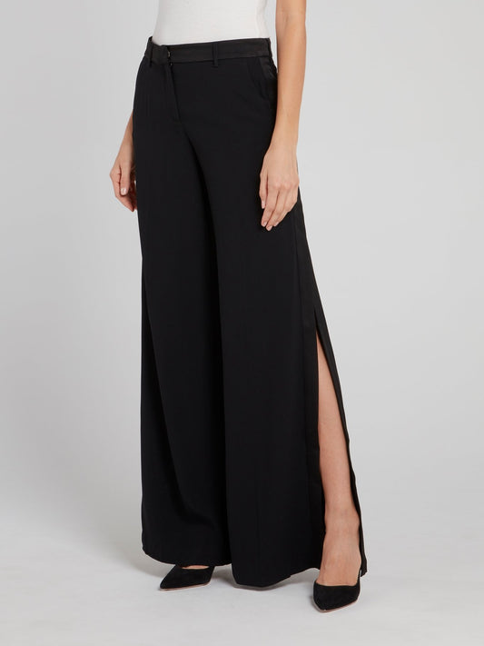 Black High Slit Palazzo Pants