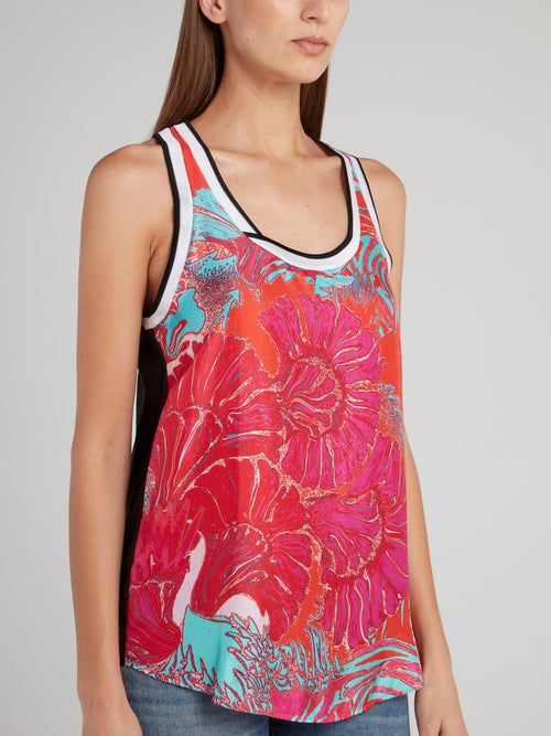 Floral Print Rear Logo Tank Top