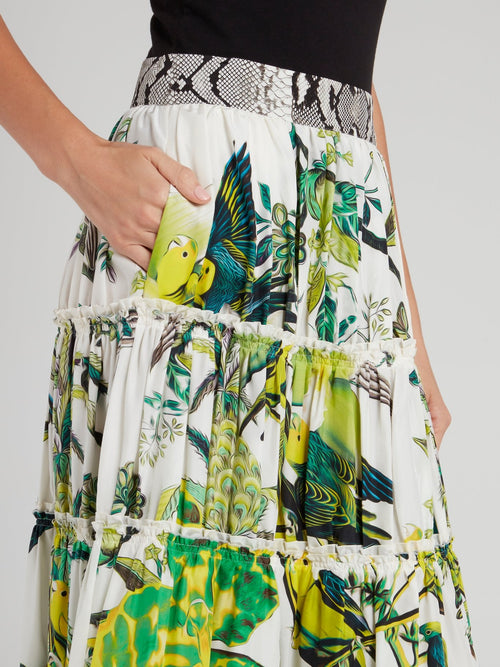 Tiered Flora and Fauna Maxi Skirt