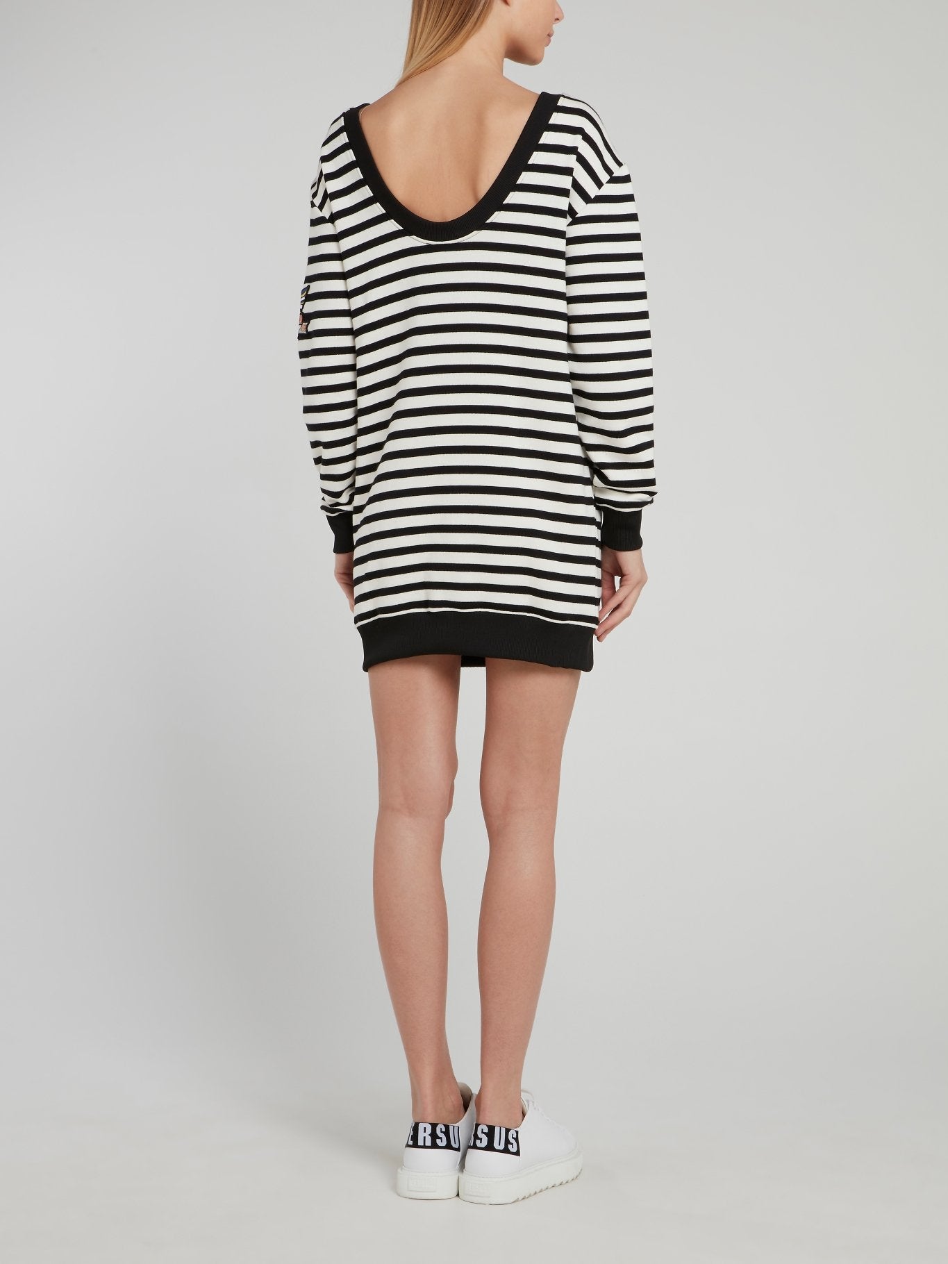 Appliquéd Striped Mini Dress