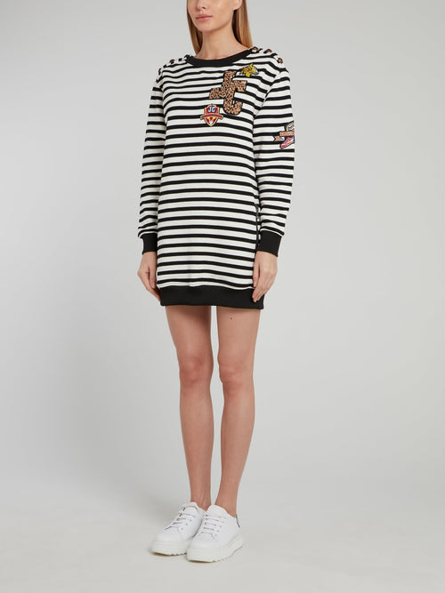 Appliquéd Striped Mini Dress