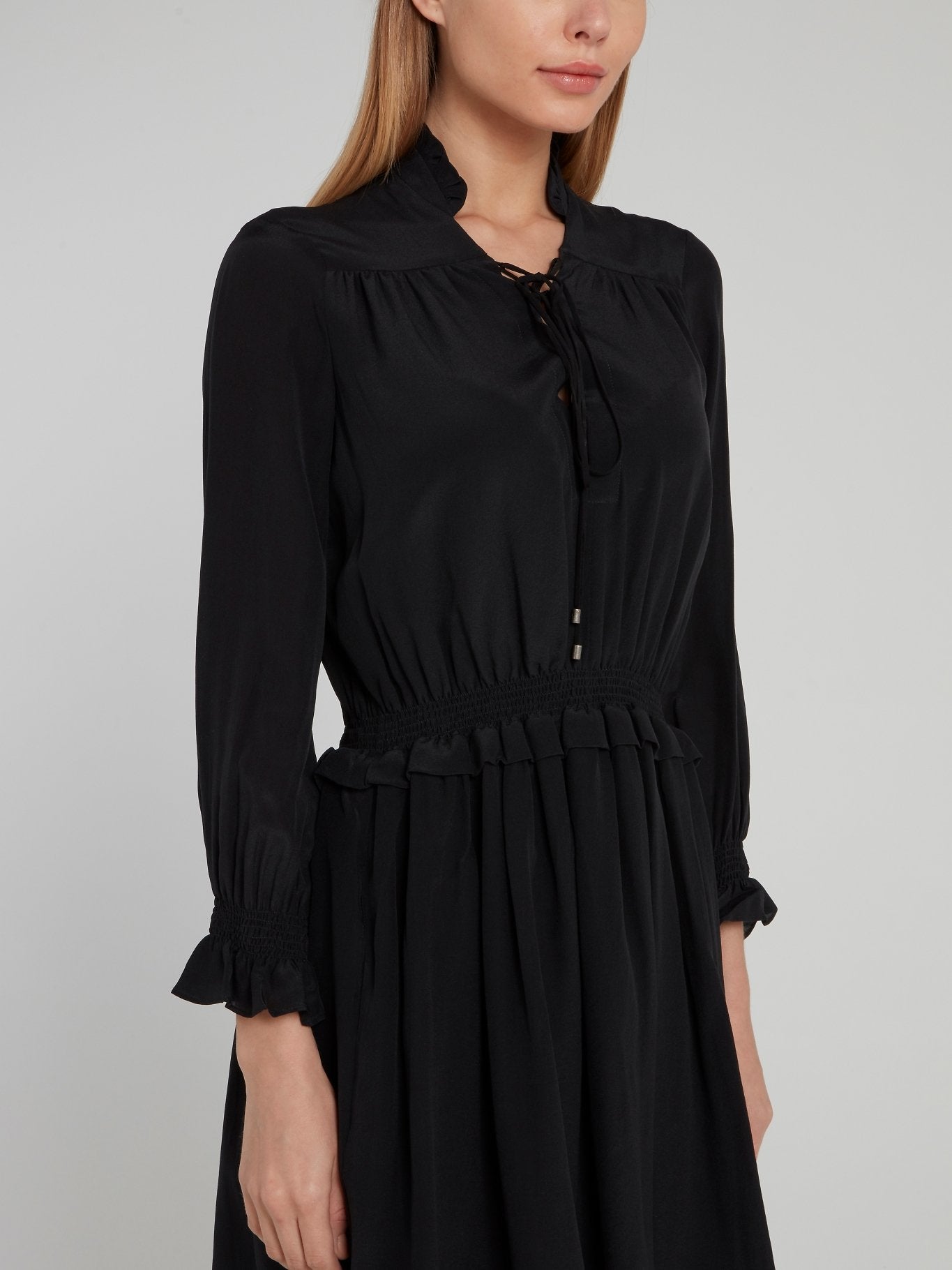 Black Flared Ruffle Mini Dress