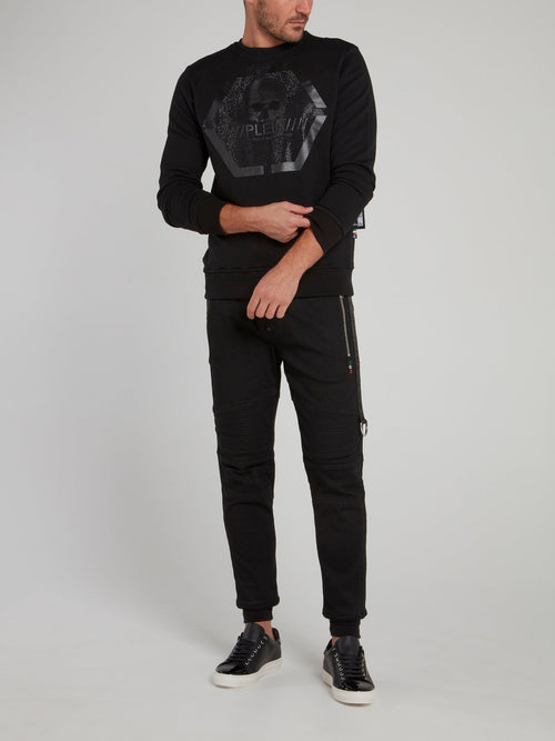 Black Drawstring Biker Track Pants