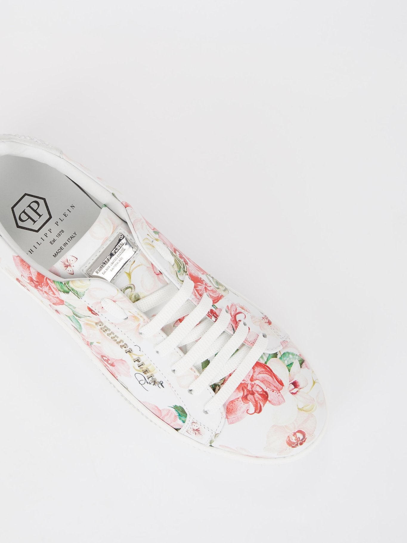 Studded Floral Low Top Lace Up Sneakers