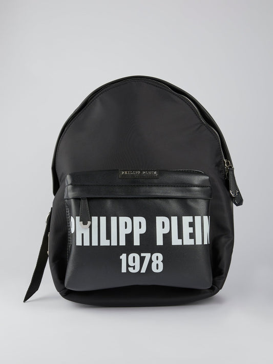 Черный кожаный рюкзак с логотипом PP1978