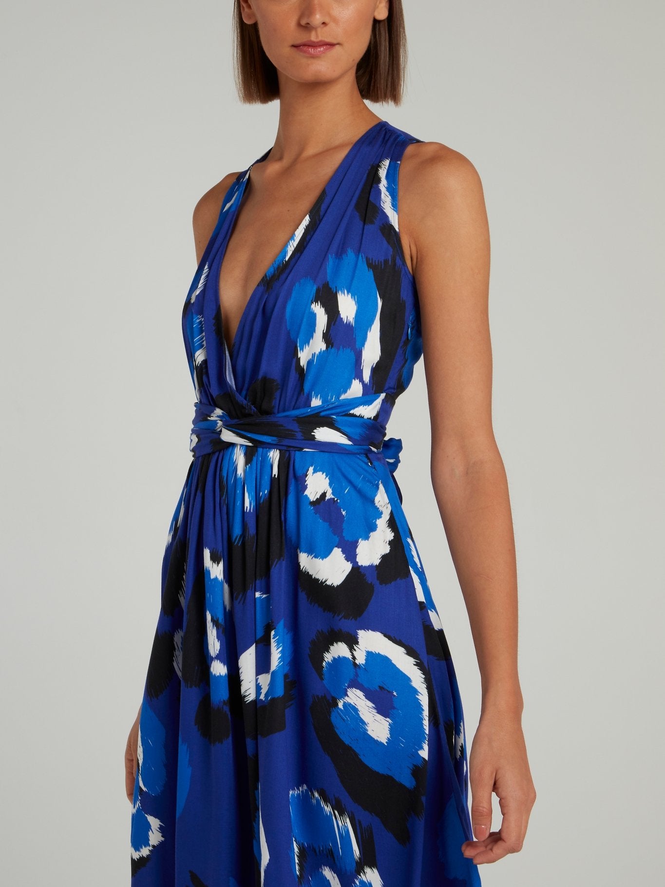 Blue Ribbon Back Surplice Mini Dress