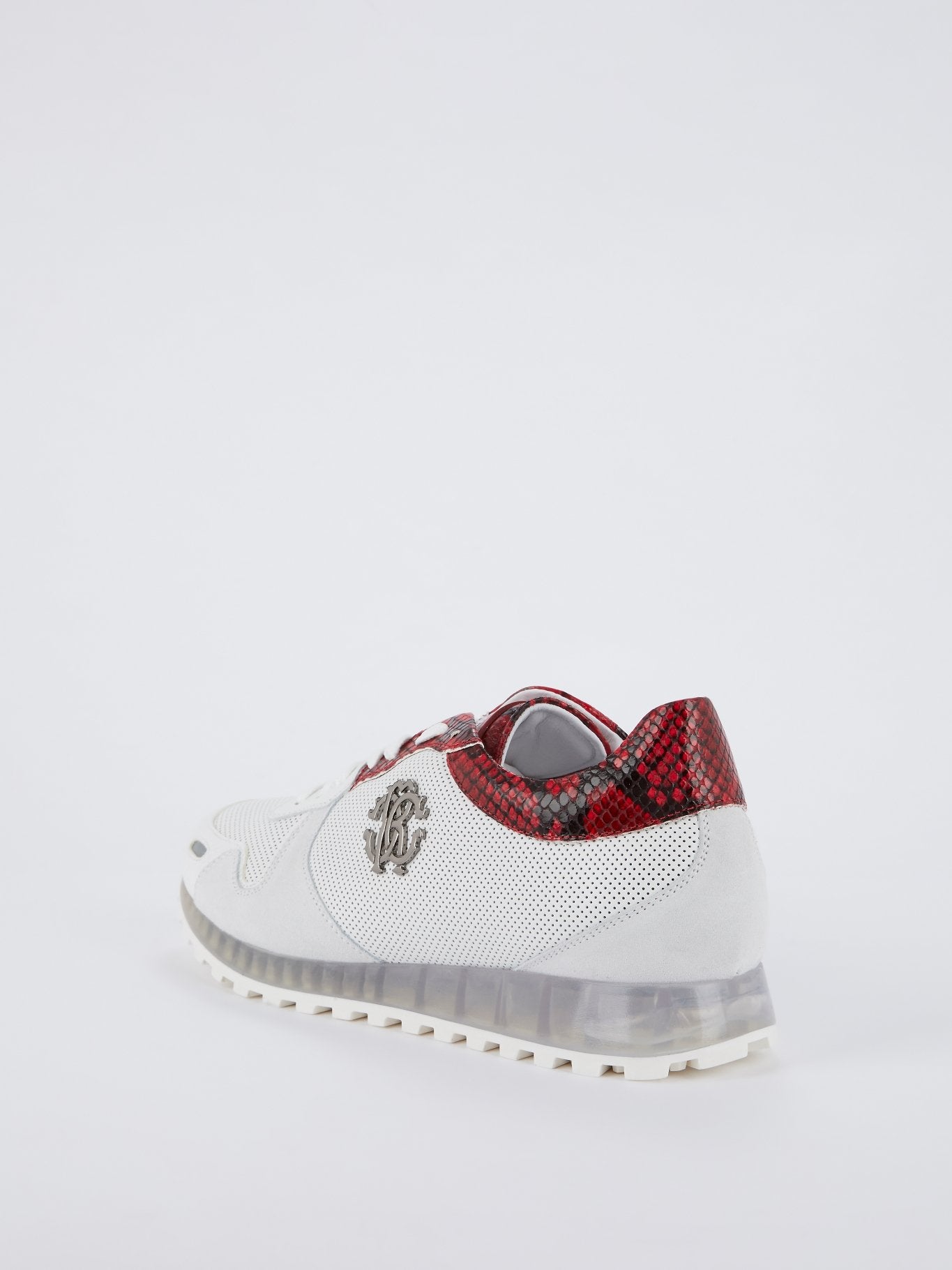 White Python Panel Perforated Logo Sneakers