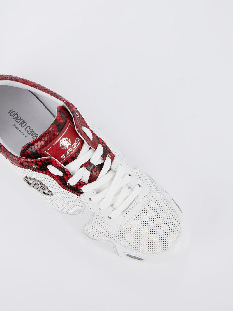 White Python Panel Perforated Logo Sneakers