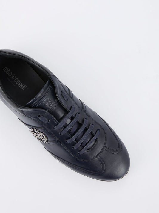 Navy Logo Embellished Lace Up Sneakers