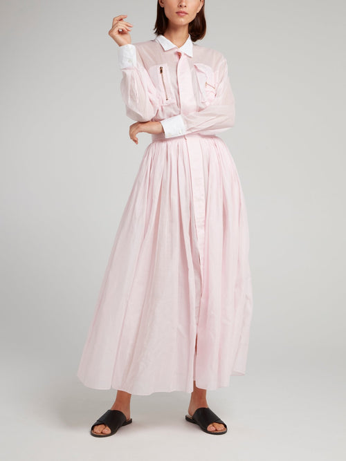 Розовое платье-макси с длинными рукавами