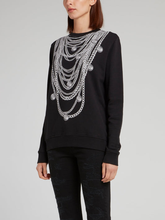 Black Chain Print Sweatshirt