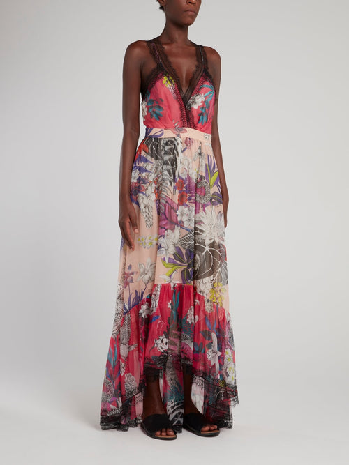 Lace Hem Tropical Maxi Dress