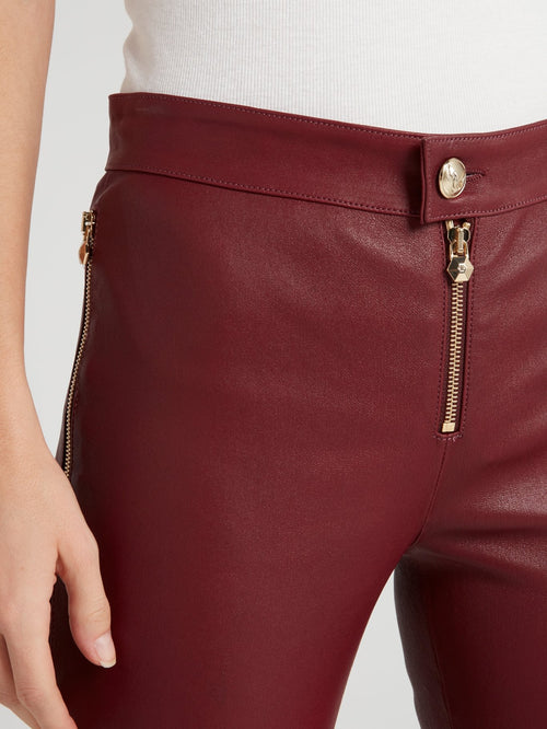 Burgundy Leather Slim Trousers