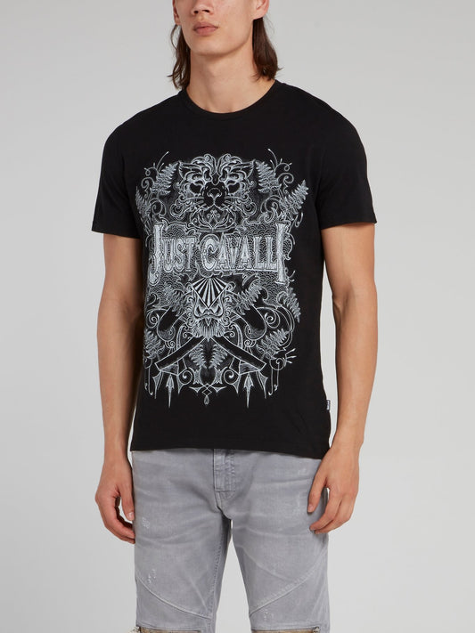 Black Sketch Print Logo Shirt