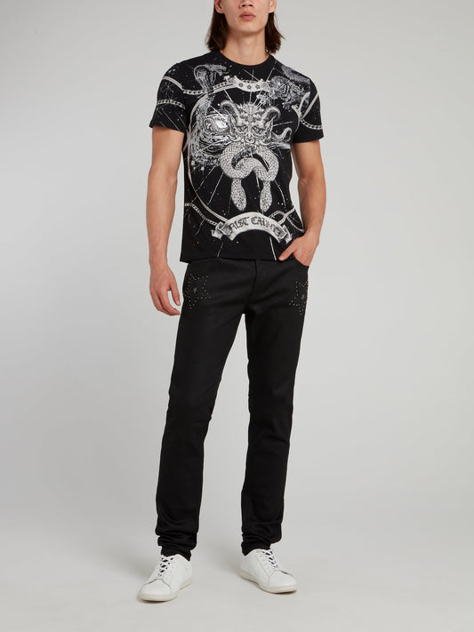 Black Printed Crewneck T-Shirt