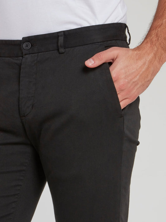 Black Cotton Chino Pants